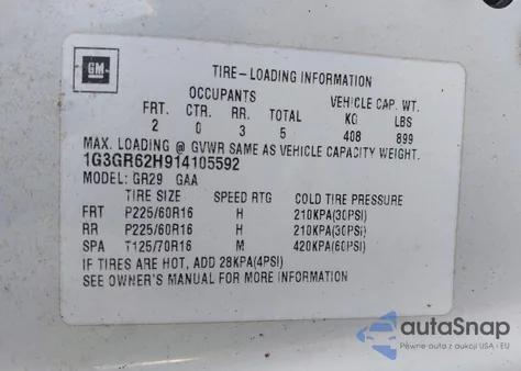 2001 Oldsmobile Aurora 3.5 from USA, damaged, VIN 1G3GR62H914105592